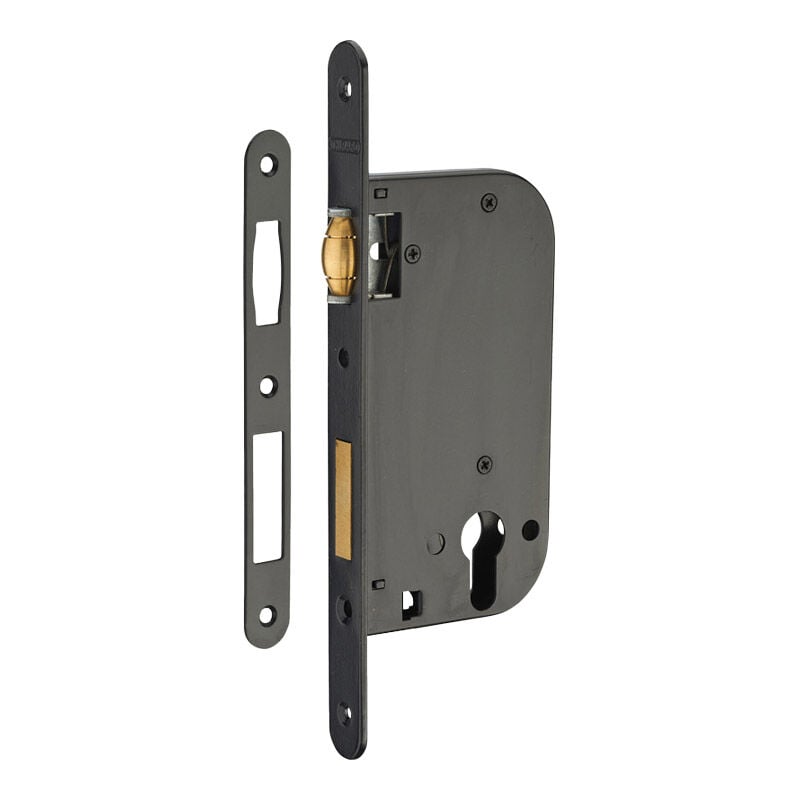 Serrure à mortaiser à rouleau pour cylindre européen - Axe : 50 mm - Décor : Noir - Matériau : Acier - Pose : a encastrer Thirard