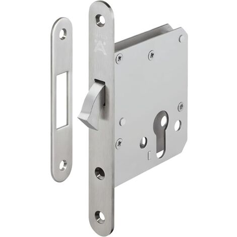 Serrure à encastrer en acier inoxydable Serrure de porte coulissante Serrure de porte coulissante à encastrer - H5500  Startec  serrure à crochet avec pêne circulaire  argent mat