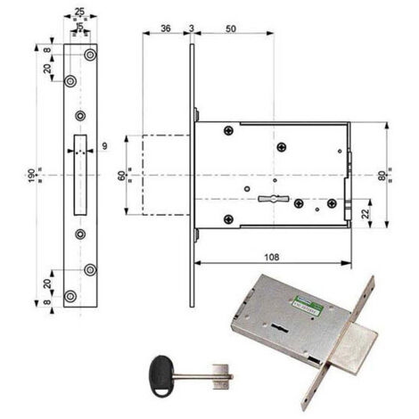 Serrure à insérer en fer Ka 40704 Mottura