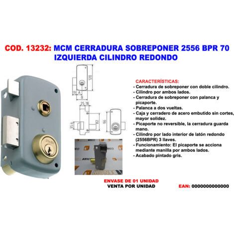 Serrure à jante gauche MCM 2556 BPR 70 avec cylindre rond