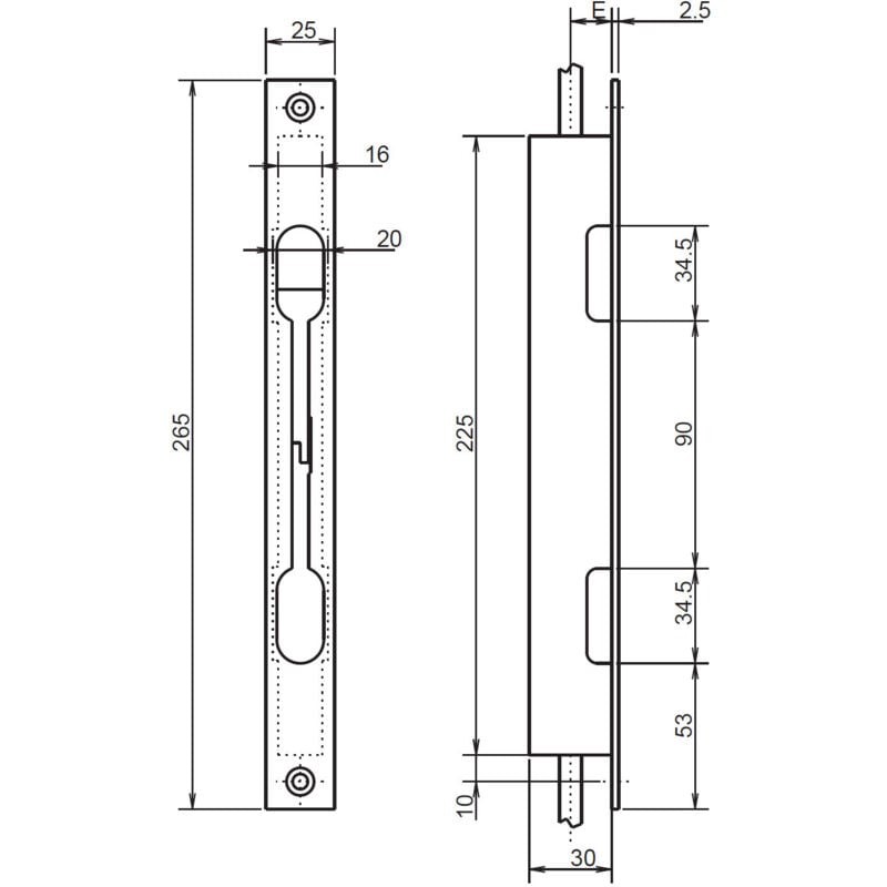 Serrure à encastrer 2 points à fouillot coffre 31/30 axe 15mm Metalux F131300000
