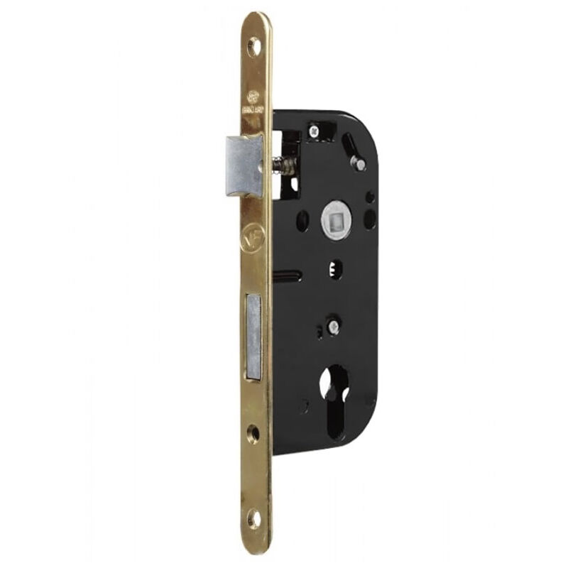 BRICARD Serrure &agrave; larder &agrave; cylindre noir axe 40 mm A encastrer r&eacute;versible bouts ronds dor&eacute; NF