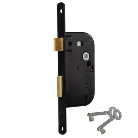 Serrure à larder cle de sûrete axe 50 mm noire reversible et encastrable