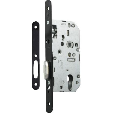 Serrure à larder D454 clé I axe 50mm bout rond finition noir avec gâche VACHETTE 22694000