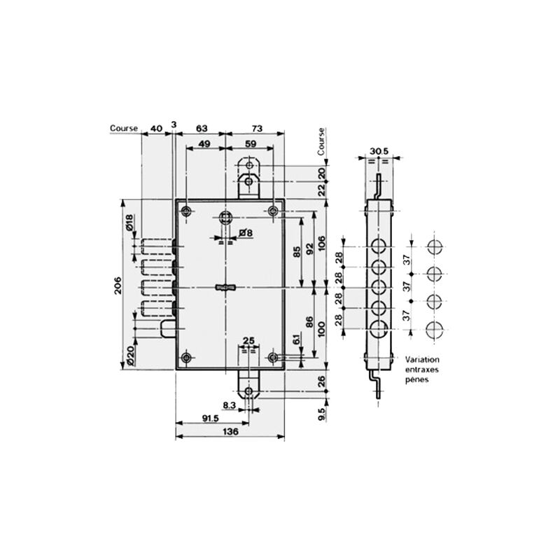 Serrure à larder double panneton à 3 points A2P pour porte blindé gauche Mottura 52571SR28H