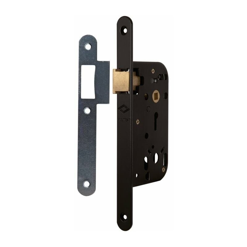 Serrure à larder laqué noire à fouillot - bec de cane - Axe à 50 mm - Multibat