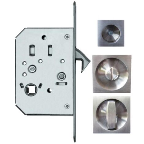Serrure à larder rosace carrée pour porte coulissante avec manœuvres de condamnation usinage Ø 48 mm inox satiné - Karcher design