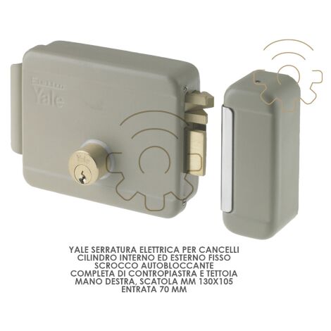 Serrure A lectrique Yale pour portails A droite entrA e 130 x 105 mm Verrou autobloquant A cylindre intA rieur et extA rieur de 70 mm avec contre-plaque d&39auvent