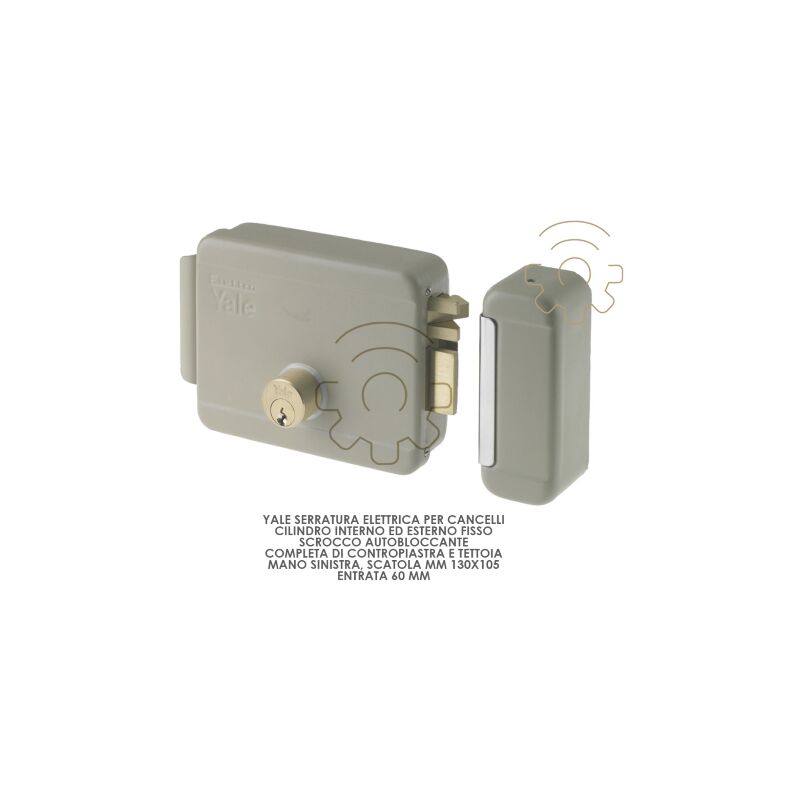 Serrure a lectrique Yale pour portails a gauche entrA e 130 x 105 mm Verrou autobloquant a cylindre interne et externe de 60 mm avec contre-plaque
