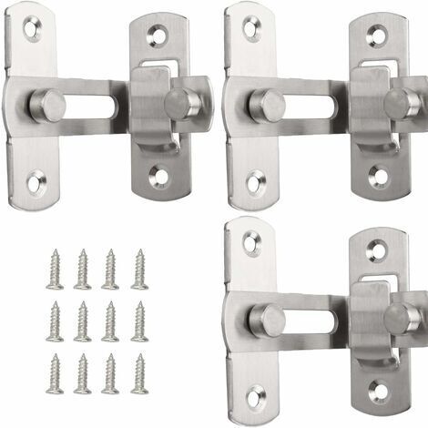 Serrure à moraillon de porte à 90 degrés, serrure à boucle de porte en acier inoxydable 3pcs, serrure coulissante de sécurité, verrou de porte, cadenas à bascule, serrure à angle droit pour porte et f