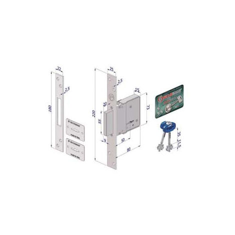 Serrure à mortaise à double panneton 2001 - mm.50 (2001XZB5025A32)