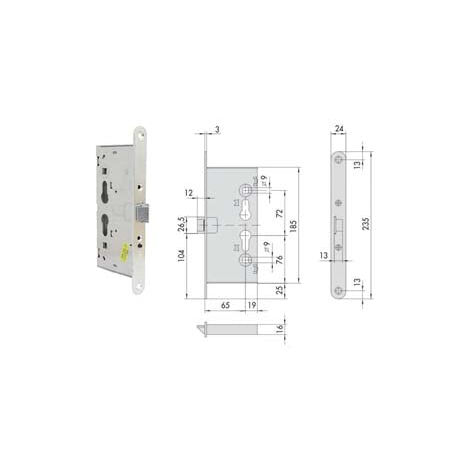 Serrure à mortaise anti-panique pour portes coupe-feu 43110 - mm.65 (43110650)