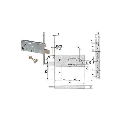 Serrure à mortaise pour bandes à double embout 78 mm H 57353 - 90 mm (57353900)