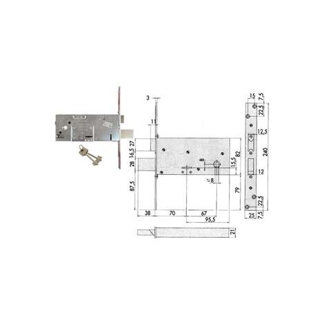 Serrure à mortaise pour bandes à double embout 82 mm H 57313 - 70 mm (57313730)