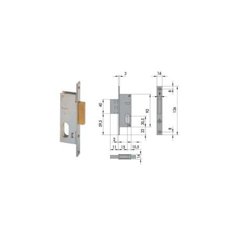 Serrure à mortaise pour montants à pêne dormant uniquement 44240 - mm.15 (44240150)