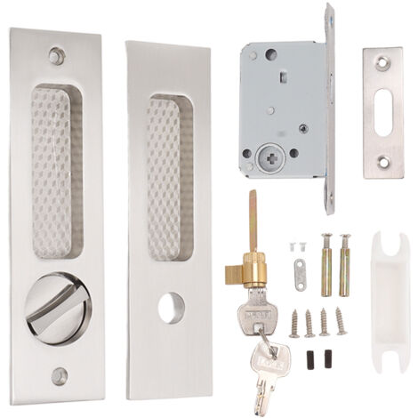 Serrure à mortaise pour porte coulissante avec 2 clés, en alliage de zinc, poignée encastrée invisible, poche de loquet pour quincaillerie de meubles en bois, nickel brossé