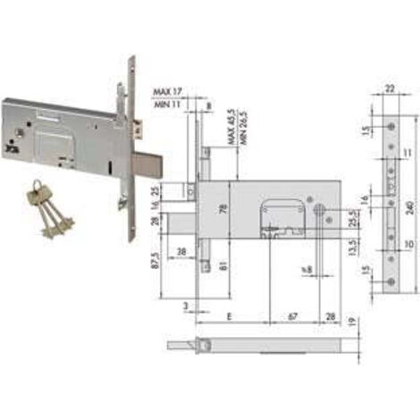 Serrure à mortaise triple pour bandes à double embout 78 mm H 57357 - 90 mm (57357900)