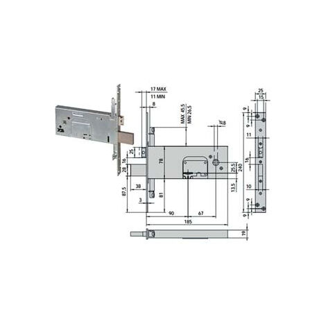 Serrure à mortaise triple pour bandes à double embout 78 mm H 57358 - 90 mm (57358900)
