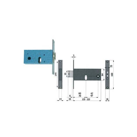 Serrure à mortaiser pour bandes à pêne dormant et pêne demi-tour 64mm H - 60mm entraxe 47mm (380)
