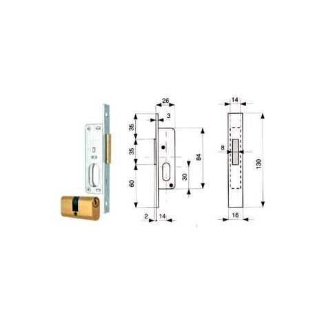 Serrure à mortaiser pour montants à pêne dormant uniquement avec cylindre 906 - 14 mm (906.14.1)