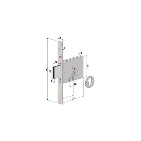 Serrure à mortaiser profil européen 3 coups 2051 - mm.60 (2051XZB6025)