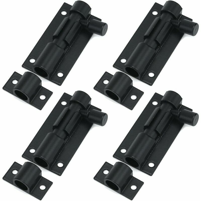 Serrure à pêne cylindrique noir en alliage d'aluminium, verrou de porte de 2 pouces, verrou de sécurité pour porte coulissante, avec vis, lot de 4.