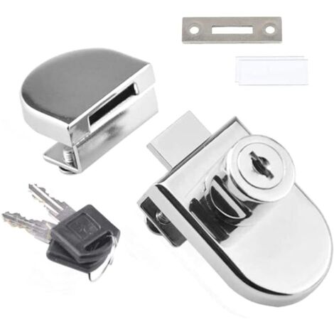 Serrure à pivot unique pour porte vitrée de vitrine de 5 à 8 mm, avec 2 clés.