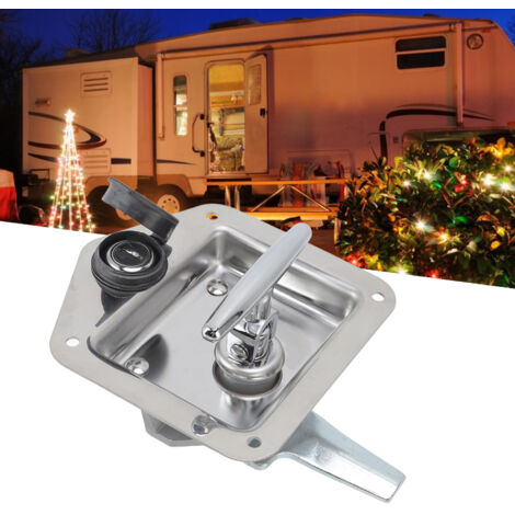 Serrure à poignée T pour coffre de camion en acier inoxydable poli, avec protection en caoutchouc, pour armoires électriques et coffres outils, 558g/19.7oz, dimensions 16x12x7cm/6.3x4.7x2.8in, inclut 