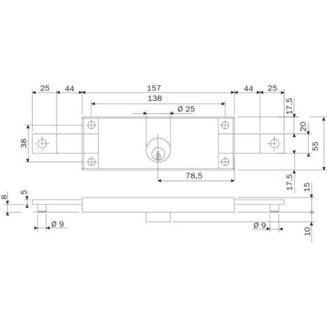 Serrure à tringles pour porte de garage et rideau métallique – Cylindre rond Ø 25mm – 2 pênes latéraux – Finition gris anthracite