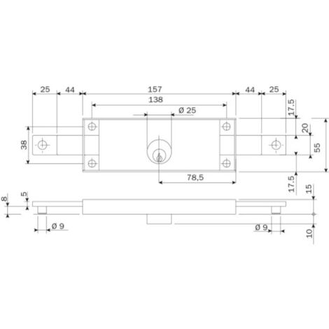 Serrure à tringles pour porte de garage et rideau métallique – Cylindre rond Ø 25mm – 2 pênes latéraux – Finition gris anthracite