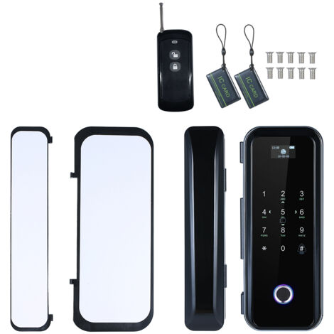 Serrure à Verrouillage Connecté avec Reconnaissance Digitale sur Porte Vitrée - 4 Modes (Mot de passe, carte, contrôle distant) - Sensible - Télécommande - Contrôle vocal - Anti-violation - Aluminium 