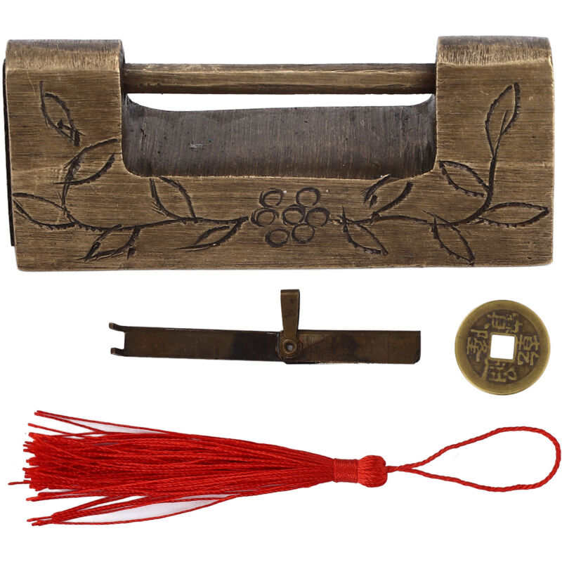 Serrure Antique Chinoise, Motif Rétro Classique, Matériau en Laiton Bronze, sans Décoloration, Cadenas Horizontal, Objets de Collection pour Boîtes