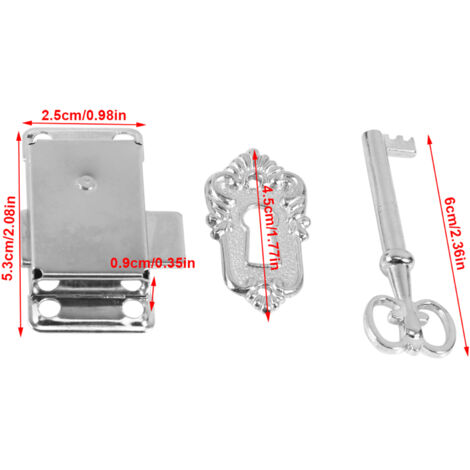 Serrure Antique Classique avec Clé JS - Serrures pour Armoire, Commode, Porte et Portillon - Kit Complet (Corps de Serrure, Clé, Plaque Décorative) - Dimensions 5.3x2.5x0.9cm