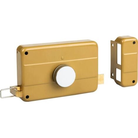 THIRARD - Serrure horizontale en applique à bouton à tirage pour porte d'entrée, droite, axe 70mm, 140x90mm, marron, 3 clés - THIRARD