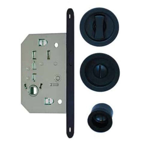 Serrure avec garniture pour porte coulissante intérieure noir mat - condamnation - EUROWALE