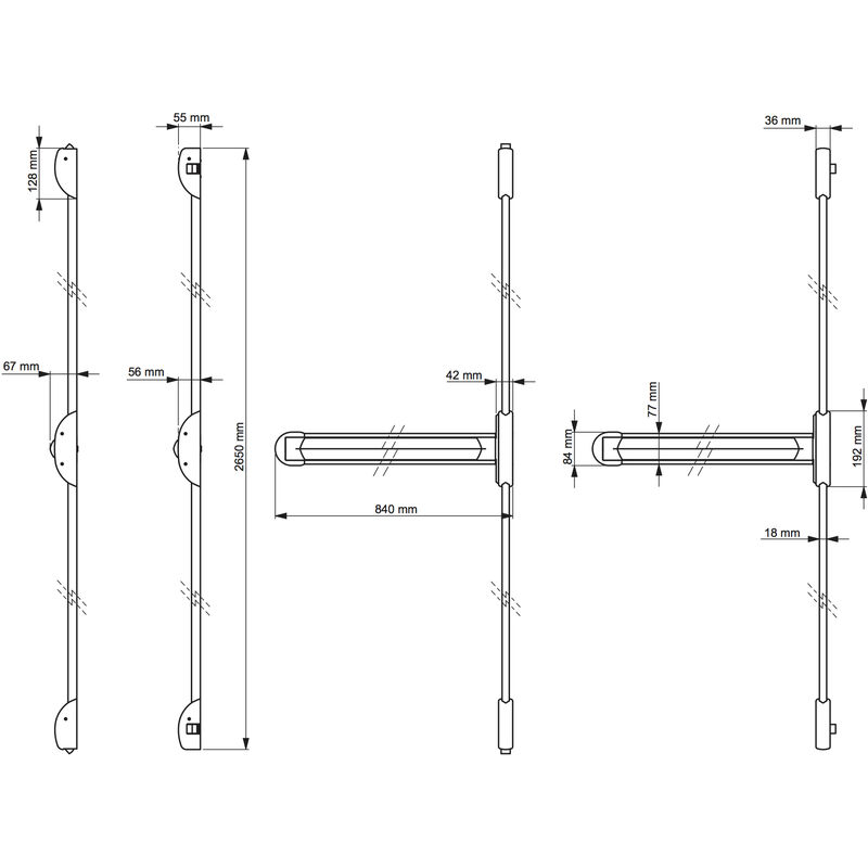 Serrure barre Anti Panique Touch Bar 2 Points lateraux DOM Metalux Couleur - Noir