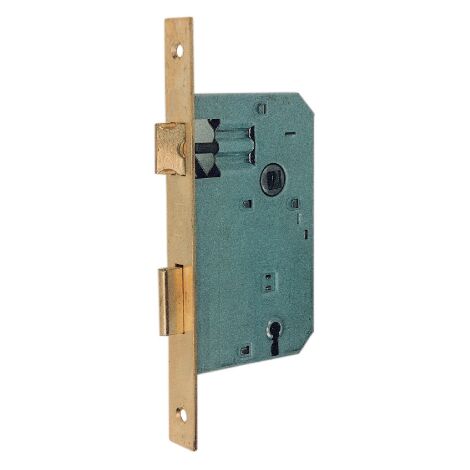 Serrure brevete'e petite plaque rectangulaire 8/70 mm axe 50 mm en acier finition bronze'e