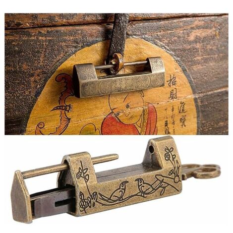 Serrure chinoise et clé fleur oiseau cadenas Vintage sculpté Antique Latch Lock serrure décorative avec clé