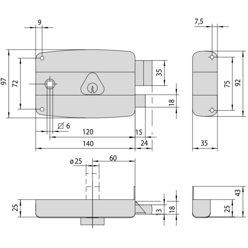 Cisa - Serrure de sureté horizontale à fouillot Noir 45 mm Gauche Horizontale 60 60 a Fouillot 96 mm 140