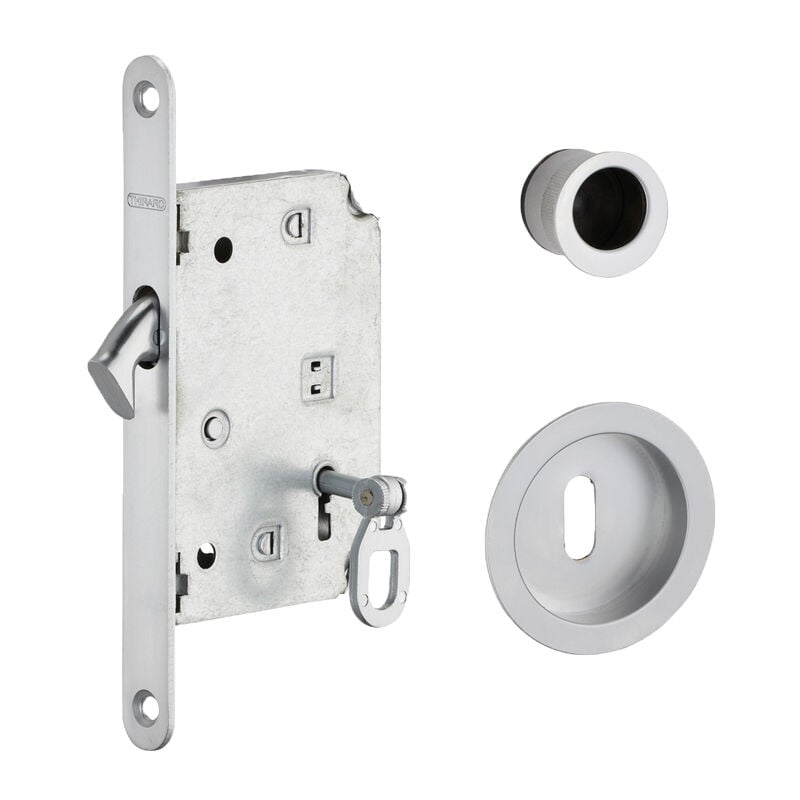 Serrure à crochet pour porte coulissante - Axe : 50 mm - Décor : Chromé satiné - Modèle : Clé L - Version : A - THIRARD