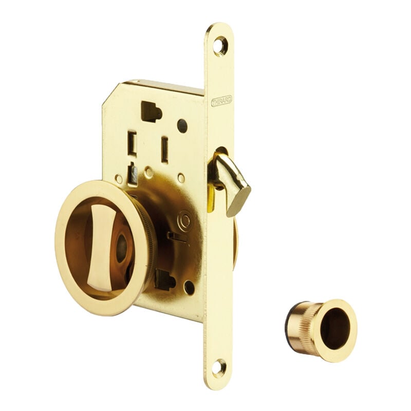 Serrure à crochet pour porte coulissante - Axe : 50 mm - Décor : Laitonné - Modèle : Condamnation / Décondamnation - Version : c Thirard