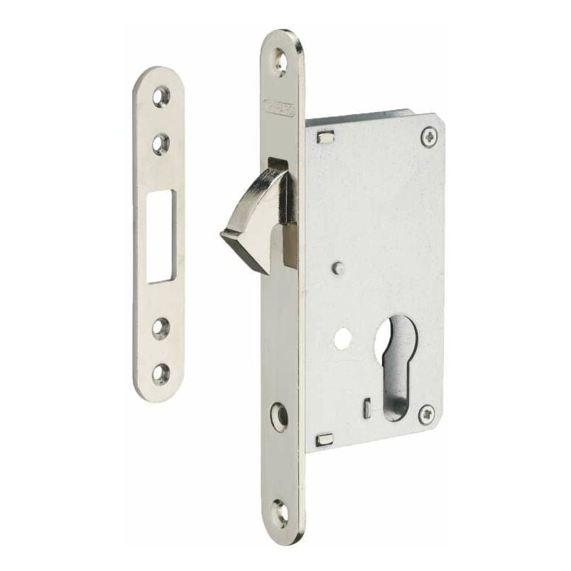 Serrure à crochet pour porte coulissante - Axe : 40 mm - Décor : Chromé satiné - Modèle : Clé i - Version : b Thirard