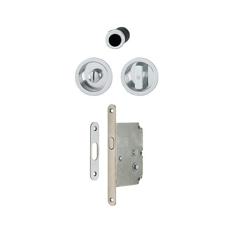 Set 1 aluminium pour porte coulissante 4920 F249 ronde aspect chromé brillant, aveugle sans gâche, cuvette + doigt Hoppe 3948041