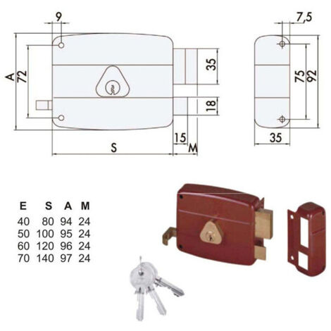 Serrure d'application en bois gauche 50121-70-2 Cisa