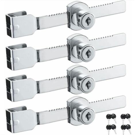 Serrure d'armoire en verre Serrure de vitrine Verrou dentelé-328 Ouverture simple, 141 x 20 x 11 mm, 4pcs