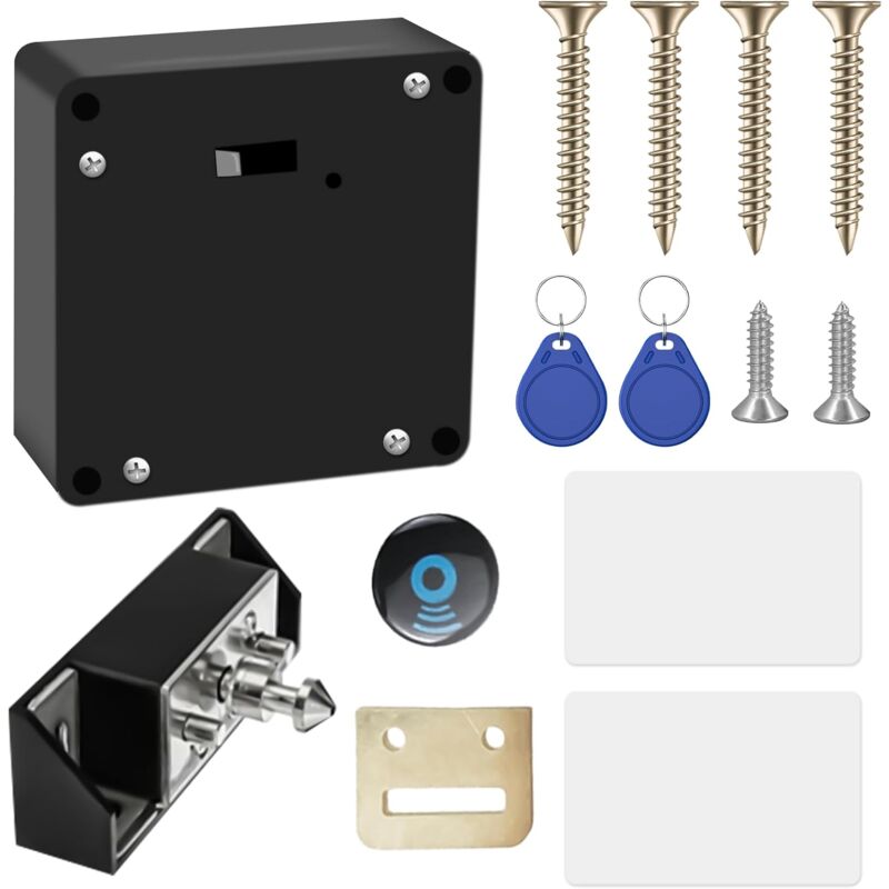 Serrure d'armoire intelligente NFC : serrure de meuble avec 2 porte-clés et 2 cartes RFID, serrure intelligente cachée, serrure sans trou pour