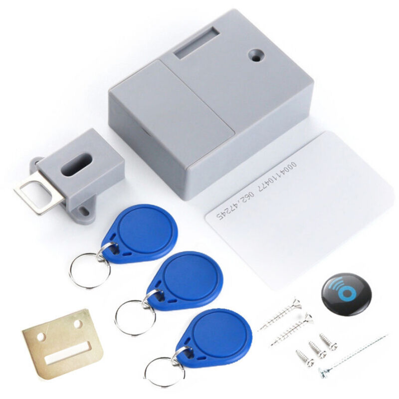 Serrure d'armoire intelligente, sans trous, contient 3 porte-clés et 1 carte, serrure invisible, ouverture électronique RFID pour bibliothèques de