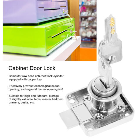 Serrure de cabinet et de porte de bureau en zinc 138-22 pour coffret, armoire et meubles, avec 2 clés en cuivre et antidérapage