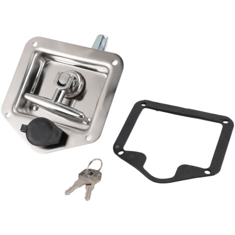 Serrure de coffre à outils pour camion et boîtes, verrou T à charnière pliable et montage intégré en acier inoxydable avec 2 clés et tampon antivibration pour usage domestique, bureau et commercial