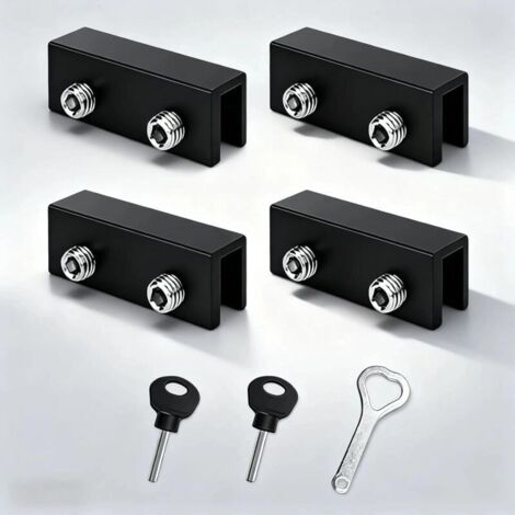 Serrure de Fenêtre Coulissante Noire, 4 Pièces Butée de Serrure de Porte et Fenêtre Réglable, Serrure de Fenêtre avec Deux Types de Clés, adaptée aux Portes et Fenêtres Coulissantes